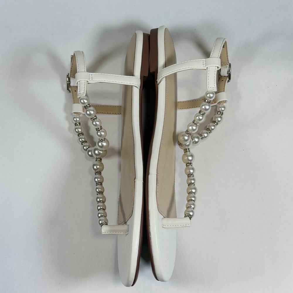 Hersey Johnson Size-6.5 Women Flat‎ Sandals Gal Pearl Strap White - Picture 6 of 11